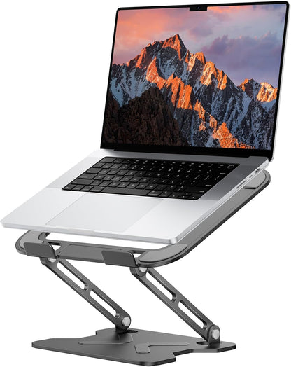 JCZT Adjustable Laptop Stand for Desk, Metal Foldable Laptop Riser, Portable Laptop Holder Mount, Ventilated Cooling Computer Notebook Stand for MacBook Air Pro, All 10-16'' Notebooks Laptops, Gold