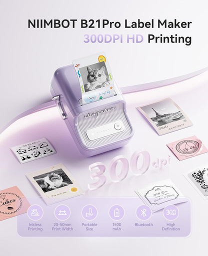 NIIMBOT B21 Pro Label Maker, 300DPI HD Label Printer, Ideal for Notes,Photos, Study Graphics, Memo Maker,50x30mm Label(Black)