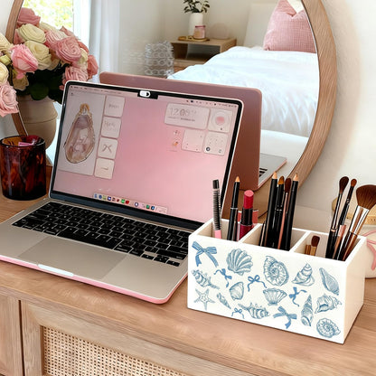 Purple Coquette Bow Pen Pencil Holder for Desk, Girly Office Decor, Preppy Purple Bow Aesthetic Wooden Box Sign Decorations for Girly Room Bedroom Dorm Office Desk Tabletop