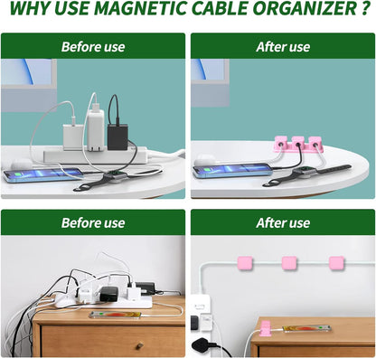 Magnetic Cable Organizer for Desk – Upgraded Wire Clips with Adhesive Base – Desktop Cord Holder for USB, Charging Cables – 6 Clips + 1 Magnetic Base (Black)