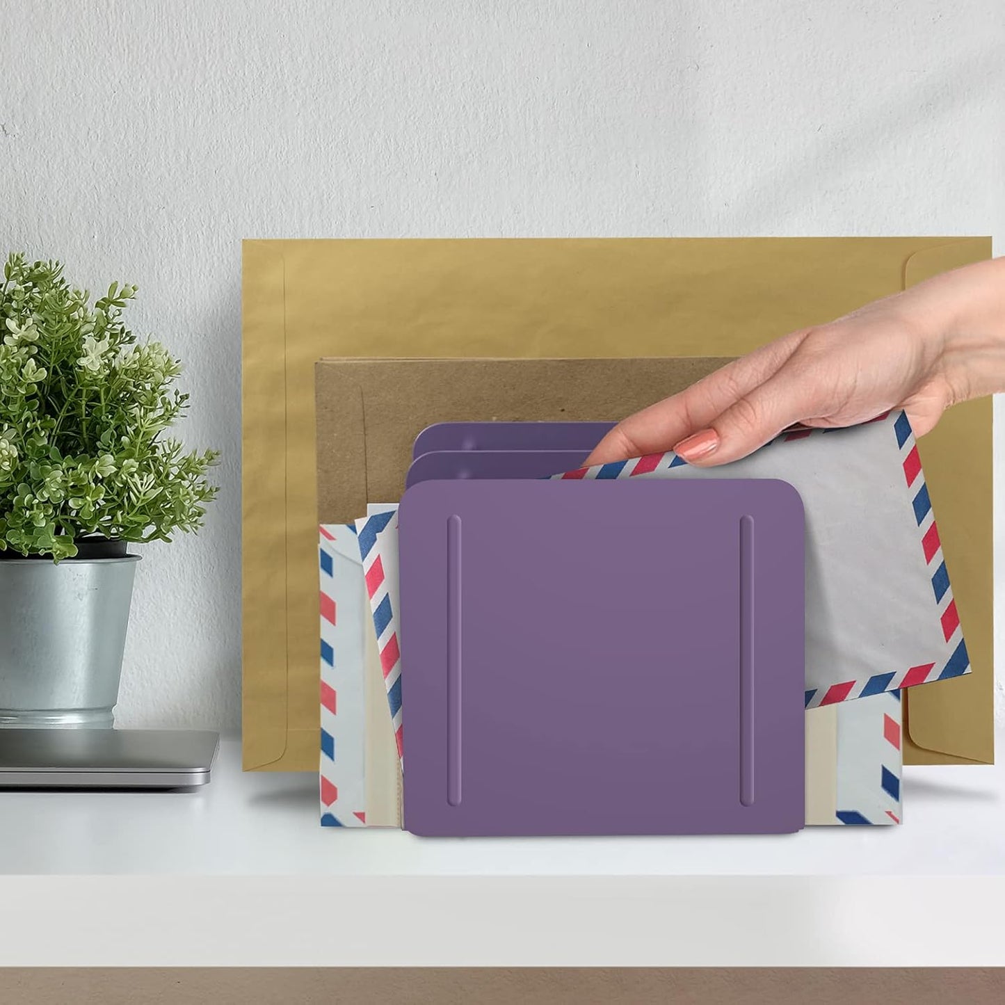 Acrimet 4-Section Vertical Metal File Sorter, Desktop File Organizer for Papers, Folders & Documents, Space-Saving Office Organizer, Purple