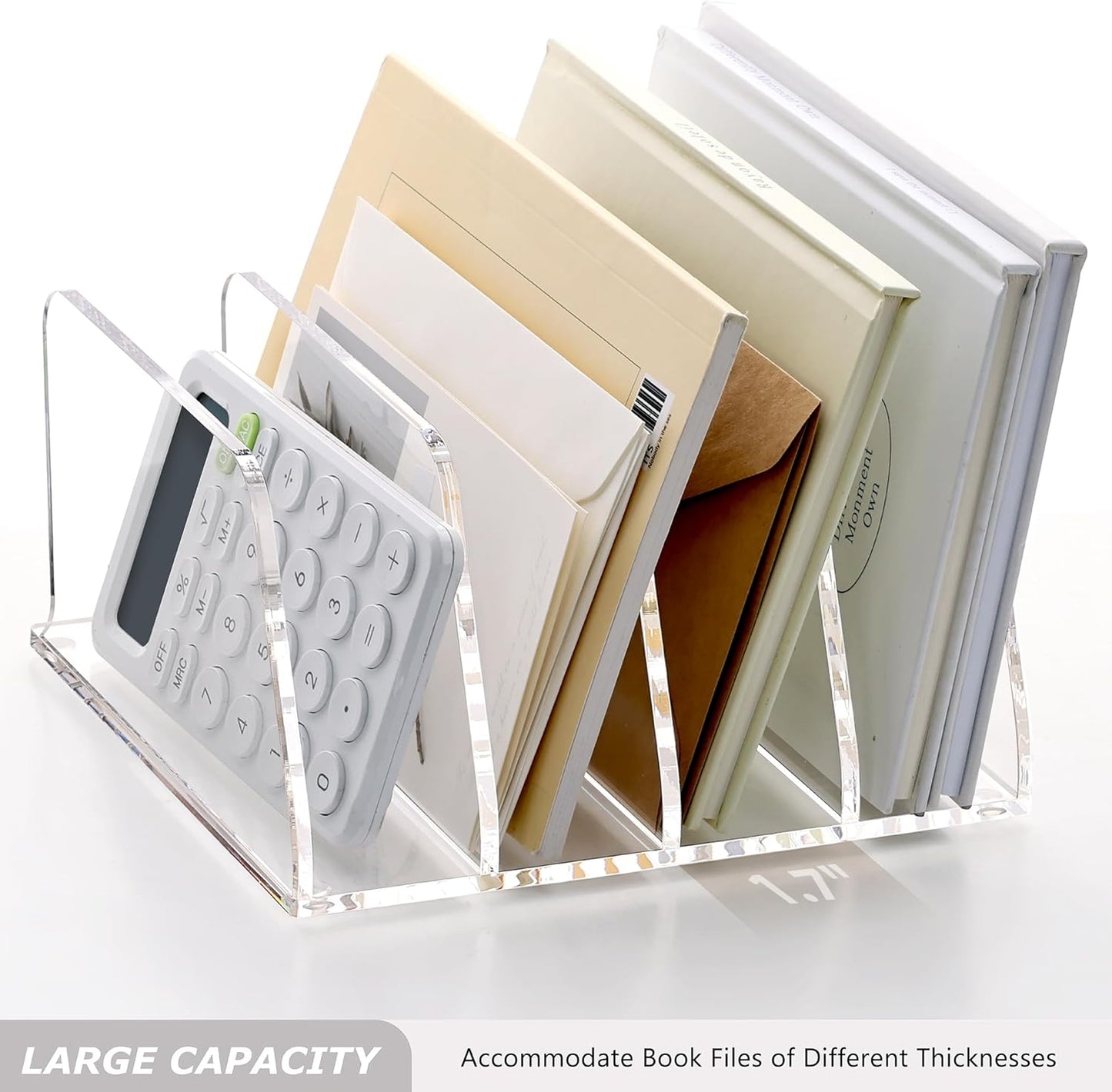 SANRUI 5 Compartments Acrylic Mail Sorter Holder, Clear Document Magazine Envelope File Rack, Vertical Letter Sorter & Multifunction Desk Organizer for Bills, Documents, Notebooks