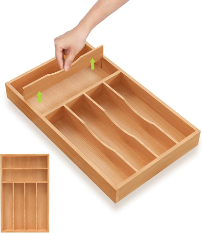 Unibambou Bamboo Utensil Drawer Organizer, Silverware Tray Organizer, Kitchen Drawer Organizer for Flatware Cutlery, (Natural, 3 Slots)