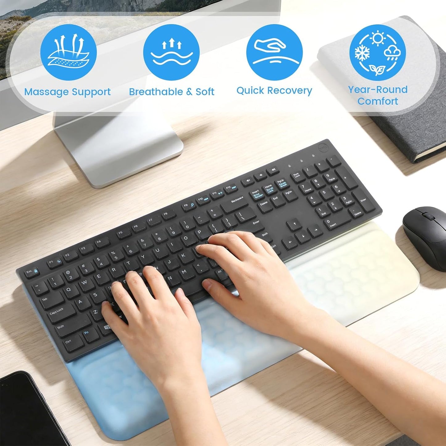 Keyboard Wrist Rest with Ergonomic Height - Computer Keyboard Stand & Soft Cushioned Pad for Wrist Pain Relief - Non-Slip Typing Support for Office, Gaming & Home (Black)