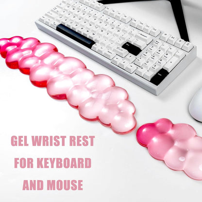 Gel Keyboard and Mouse Wrist Rest Set – Clear Cloud Wrist Rest for Computer Keyboard 60%/68%/75%, Comfort & Support for Typing and Gaming(Purple Green)
