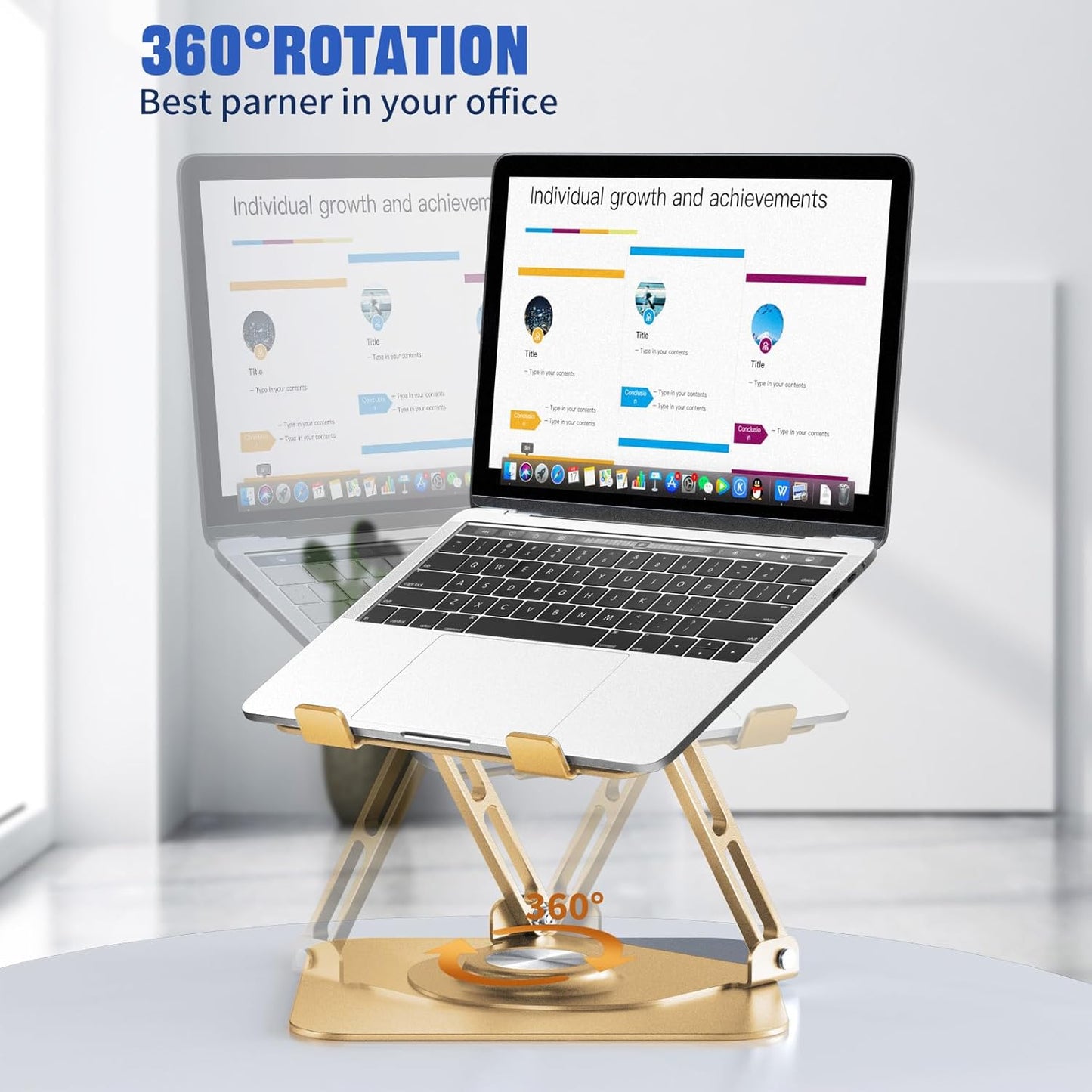 JOYEKY Laptop Stand for Desk, Adjustable Computer Stand with 360° Rotating Base, Ergonomic Laptop Riser for Collaborative Work, Foldable & Portable Laptop Stand, fits for All 10-16" Laptops (Grey)