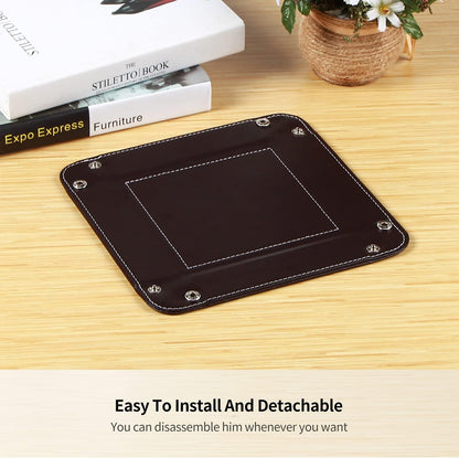 YAPISHI Key Dish Bowl for Men, Entryway Catchall Holder Bedside Table Valet Tray for Pocket Stuff, PU Leather Nightstand Organizer for Dice/Coins/Wallet/Watch/Rings/Sunglasses, Dresser/Coffee Table