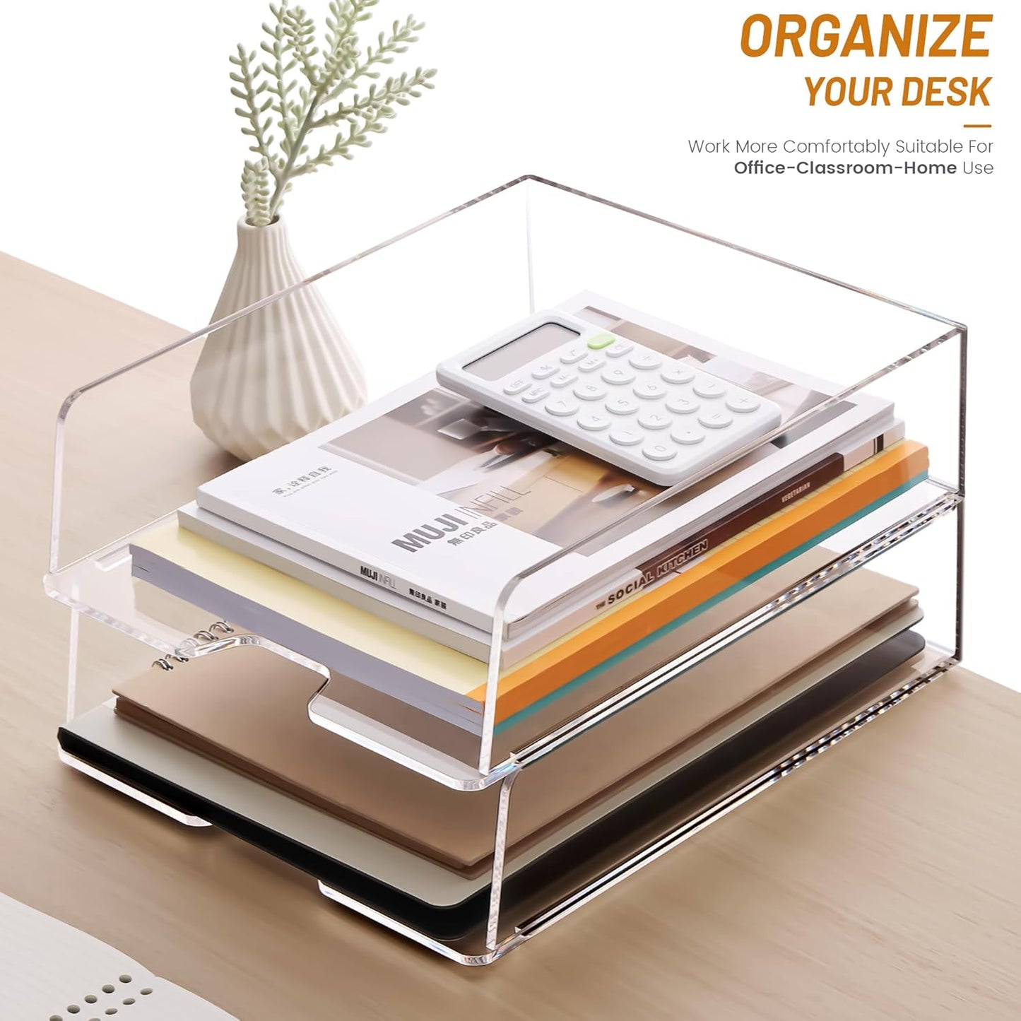 HeZone Paper Organizer Letter Tray, Clear Acrylic Paper Tray, School Teacher Office Supplies Organization, Stackable Desk File Organizer, Classroom Decor and Accessories-2 Pack…