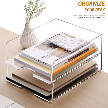 HeZone Paper Organizer Letter Tray, Clear Acrylic Paper Tray, School Teacher Office Supplies Organization, Stackable Desk File Organizer, Classroom Decor and Accessories-2 Pack…