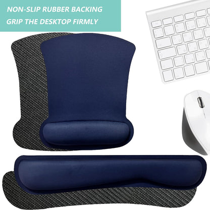 Keyboard Wrist Rest Pad Mouse Pad with Wrist Support Set of 3, Gaming Mousepad with Non-Slip Rubber Base, Ergonomic Memory Foam Mouse Cushion Support for Home Office Laptop Computer, Navy Blue