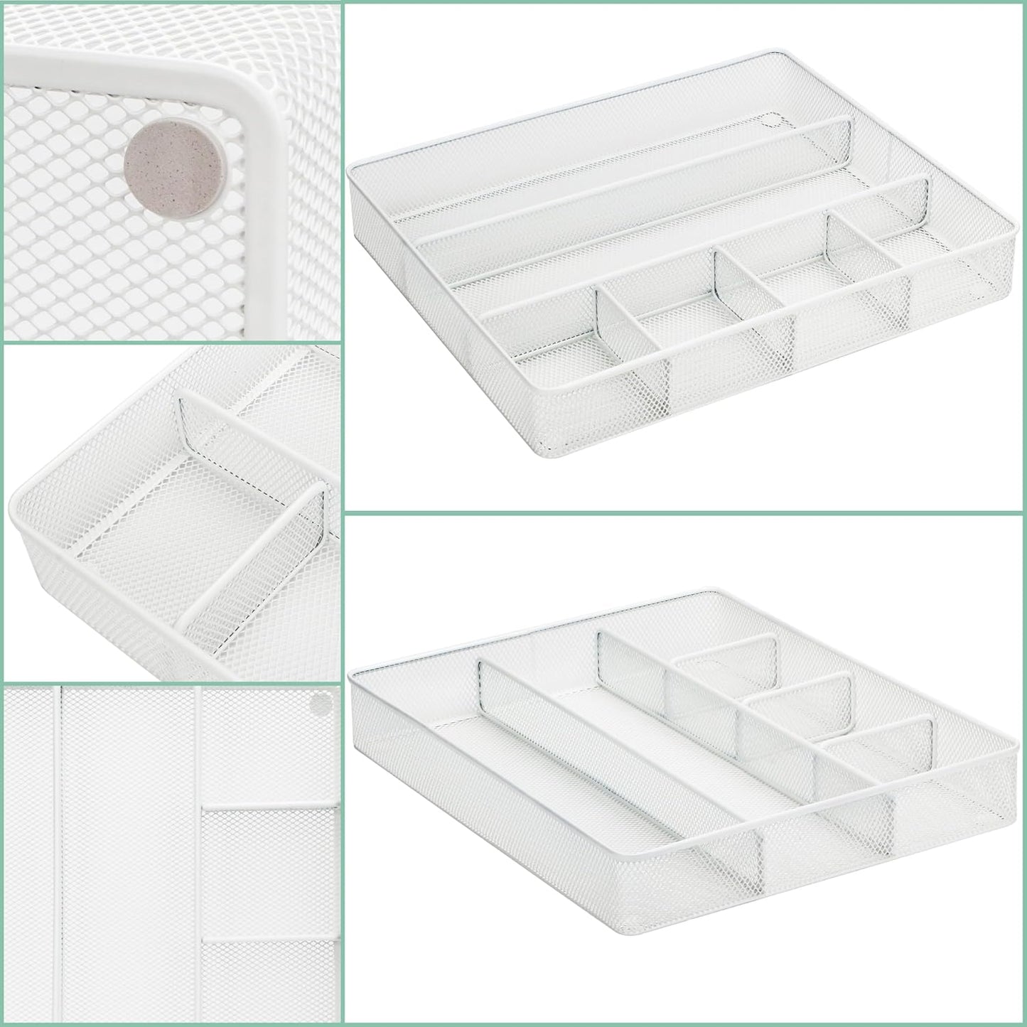 Annova Desk Drawer Organizer Tray for Office Organization - Metal Mesh - Storage Tray with Dividers for Pens, Desktop Accessories, Bathroom, Kitchen, Makeup and Office Supplies (Small, Gold)