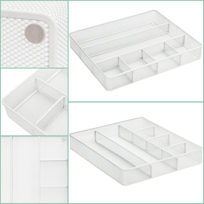 Annova Desk Drawer Organizer Tray for Office Organization - Metal Mesh - Storage Tray with Dividers for Pens, Desktop Accessories, Bathroom, Kitchen, Makeup and Office Supplies (Small, Gold)