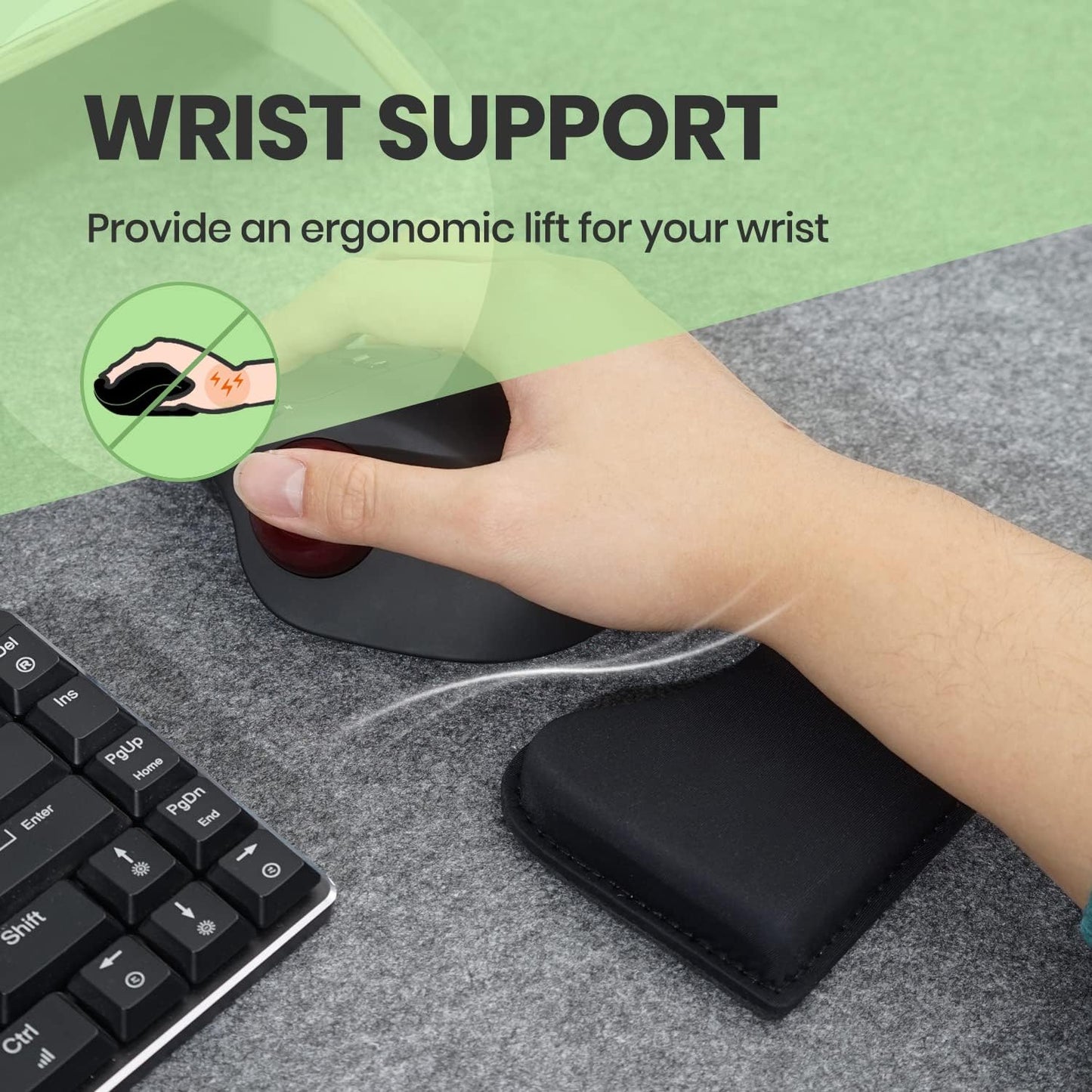 Perixx PERIPRO-512 Ergonomic Keyboard Wrist Rest - Gel Cushion Support - Compatible with Various Ergo Keyboard - Dimension 17.32x3.94x1.30 inches - Black