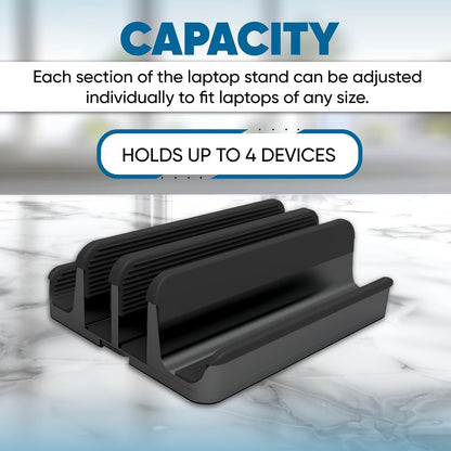Elestoria 5- Slot Vertical Laptop Stand - Aluminum Laptop Stand Vertical for Desk - Fits MacBook Pro/Air, Surface, Mobiles & Gaming Laptops up to 17.3" - Heavy Duty Laptop Holder for Desk - (Black)