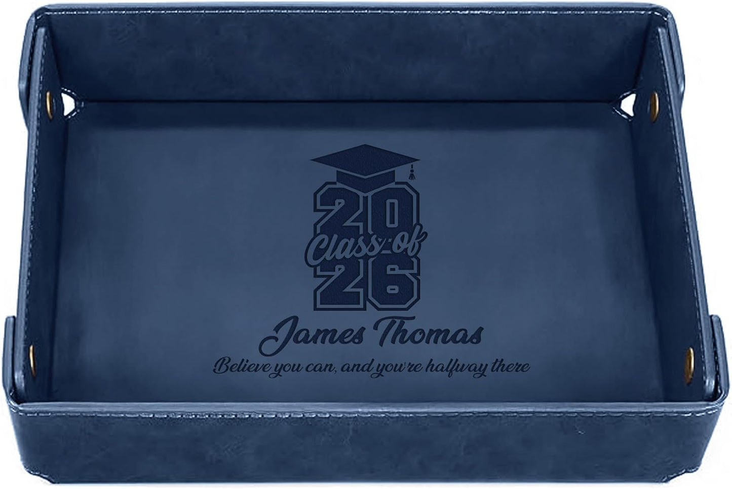 Engraved Leather Valet Tray for Men – Personalized Catchall with Custom Name for Desk, Dresser, Nightstand – Men's Organizer Tray for Keys, Wallet, Jewelry, Personalized Gift for Home, Office - Coffee