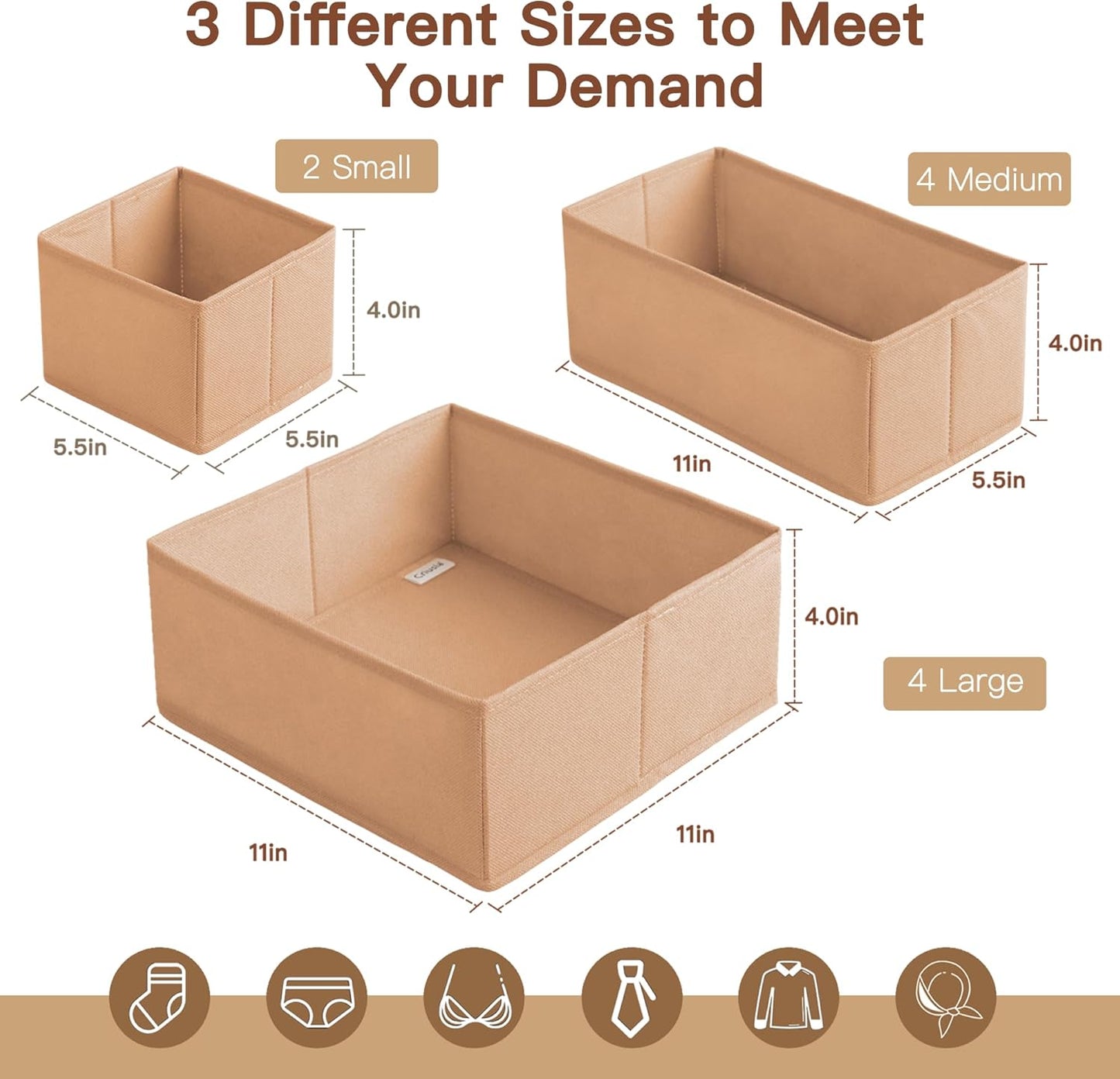 Criusia Drawer Organizer Clothes, 10 Pack Dresser Organizer for Baby Clothes, Underwear, Sock- Foldable Closet Organization and Storage Dividers Bins for Nursery, Bedroom (Beige)