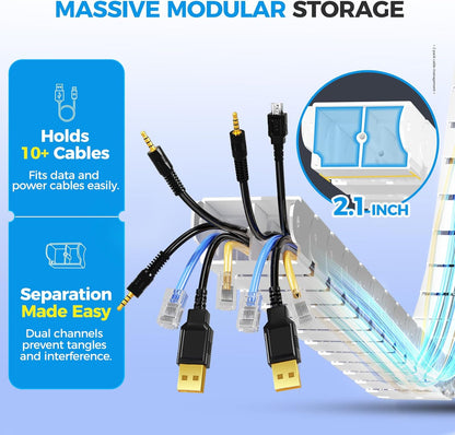 Cinati 52 Inch Vertebrae Cable Management, Black Under Desk Vertebrae Cable Management Kit, Adjustable Length Wire Sleeve for Standing Desk, Cord Organizer for Office - 2 Way Mounting (Tape or Screw)