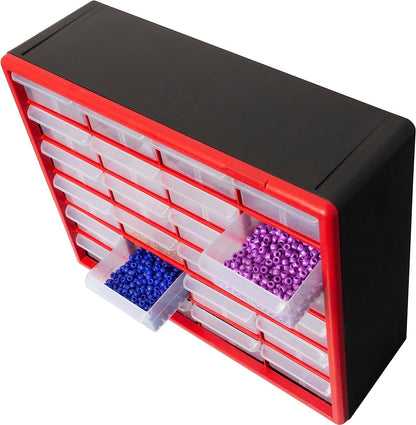 Akro-Mils 24-Drawer Plastic Drawer Storage Cabinet for Garage Organization, Bead Organizer, Building Bricks Storage, Teacher Toolbox, Makeup Organizer, 20" W x 6" D x 16" H, 10124 Black