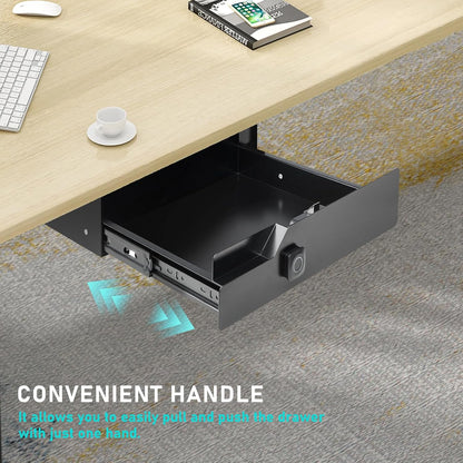 Under Desk Drawer Storage with Lock, Metal Undermount Table Drawer, Ball Bearing Slides Out Tray Organizer for Paper, Pencil, and Laptop 16"x11.8"x3.6", White
