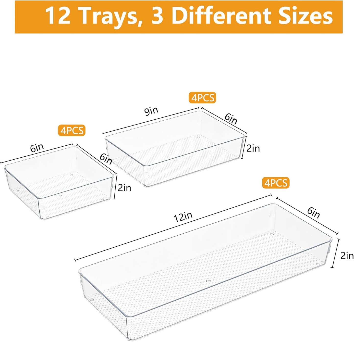 Clear Plastic Drawer Organizer Set for Kitchen, Bathroom, Office, Cosmetics & Tools - Multifunctional Storage Trays with Adjustable Dividers, Space-Saving Transparent Design (Clear, 9 Pcs)