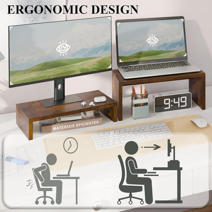 TEAMIX Adjustable White Monitor Stand Riser - 2 Pack, Wood 2 Tier Adjustable Stand for 2 Monitors/Laptop/PC