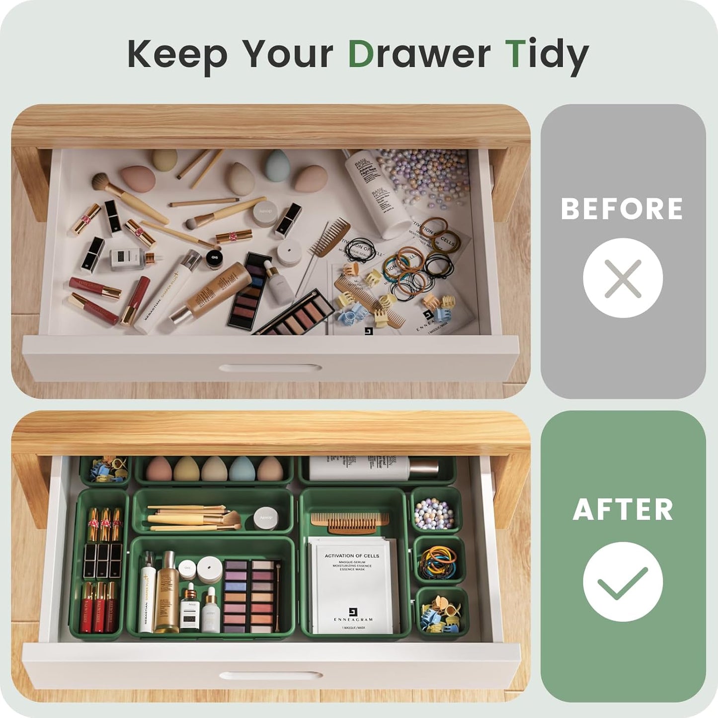 【Military Grade】A-LuGei Drawer Organizer, 【𝟱𝗦𝗶𝘇𝗲】 Makeup organizer, 【Holds 177 Items】 Bathroom Organizers and Storage, Organization and Storage, Desk Drawer Organizer for Bathroom Vanity