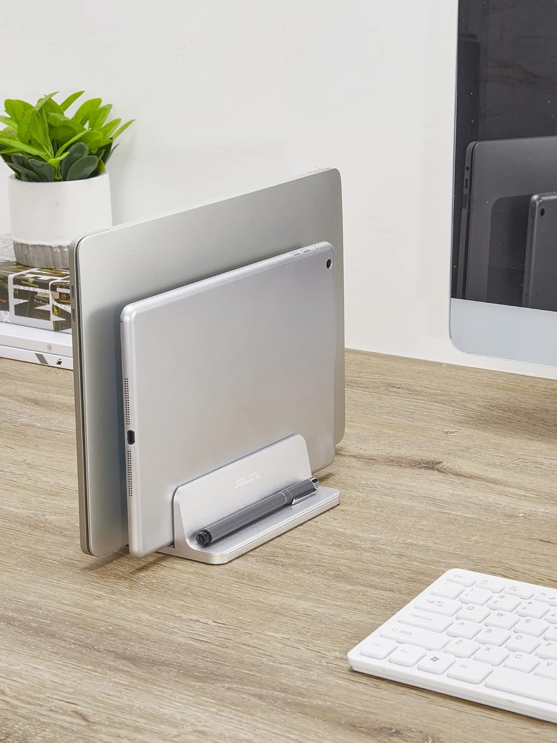 JARLINK Vertical Laptop Stand, Aluminum Laptop Holder Desktop Stand with Adjustable Dock Size (up to 17.3 inches) Compatible with All MacBook/Surface/Dell/Gaming Laptops (Silver)
