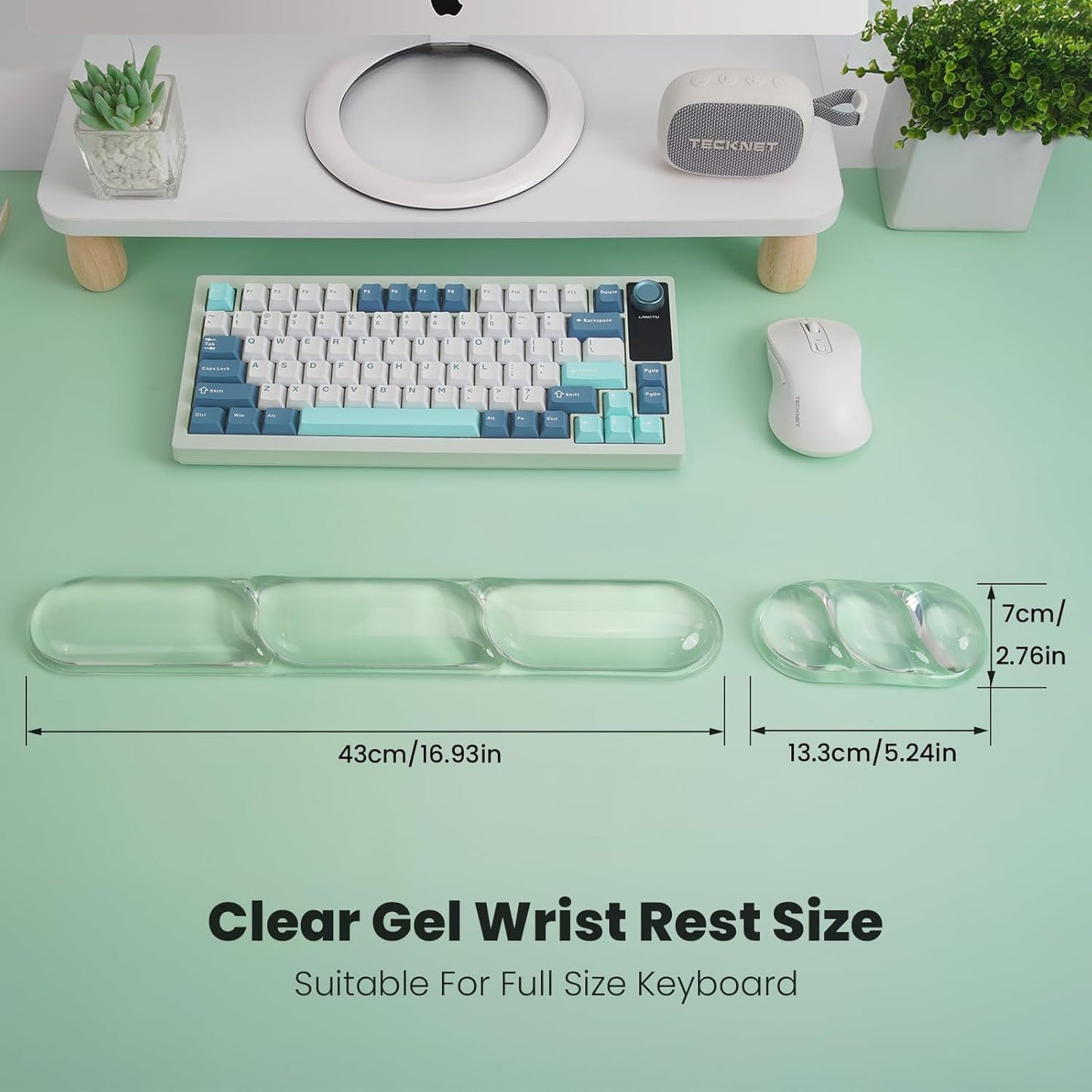 TECKNET Clear Gel Wrist Rest for Computer Keyboard, Ergonomic Gel Keyboard Wrist Rest Set for Typing Pain Relief, Comfortable Silicone Wrist Support Pad for Office/Computer/Laptop/Gaming, Transparent