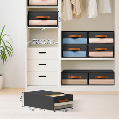 DIMJ Closet Organizers and Storage - Fabric Bins with Drawers for Closet Foldable Clothes Organizers with Clear Window, Stackable Storage Drawers Units for Bedroom, Living Room, 4-Pack, Grey
