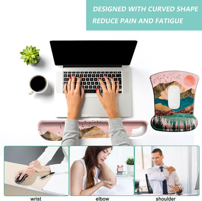 Keyboard Wrist Rest Pad Mouse Pad with Wrist Support Set of 3, Gaming Mousepad with Non-Slip Rubber Base, Ergonomic Memory Foam Mouse Cushion Support for Home Office Laptop Computer, Navy Blue