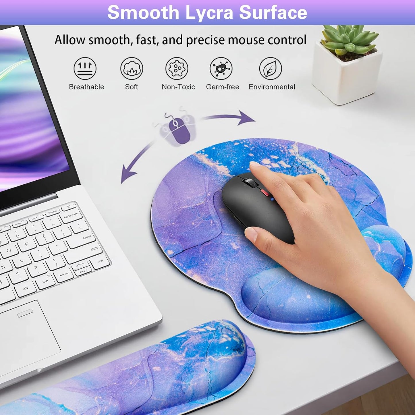 Mouse Pad with Wrist Rest Set, Qomolama 3-in-1 Wrist Support Mouse Pad Set, Floral Gaming Mousepad with Anti-Skid Base,Ergonomic Mouse Pad,Memory Foam Keyboard Gel Wrists Rest