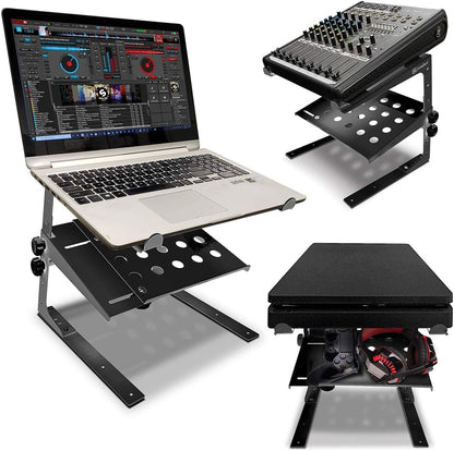 AXA AXCESSABLES DJ Laptop Stand with Travel Bag | Portable Foldable Aluminum Laptop Stand for Laptops up to 15 inches and 20lbs | No Assembly Required, Includes Carrying Bag