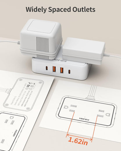 HOPOW Desk Clamp Power Strip, Desktop Mount Charging Station with 4 Outlets 4 USB Ports (2 USB C), 10Ft Under Desk Power Strip, Fits 2.75" Tabletop Edge, Extension Cord for Home Office, Black