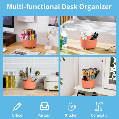 Marbrasse Desk Organizer, 360-Degree Rotating Pen Holder, Desk Organizers and Accessories with 5 Compartments Pencil Holder, Art Supply Storage Box Caddy for Office, Home（White）