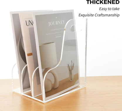 Clear Acrylic Organizers - 5 Vertical Compartments Acrylic Folder Organizer & File Organizer, Desk Document Storage Bins for Magazines, Binders - Multipurpose Home Office Desk Organizer