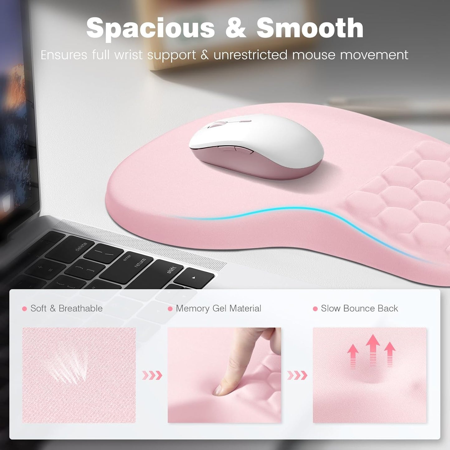 Ospelelf Ergonomic Mouse Pad and Keyboard Stand Wrist Rest Set, Memory Foam Comfort, Pain Relief for Typing, Office Desk Accessories, Moonlit Blossoms