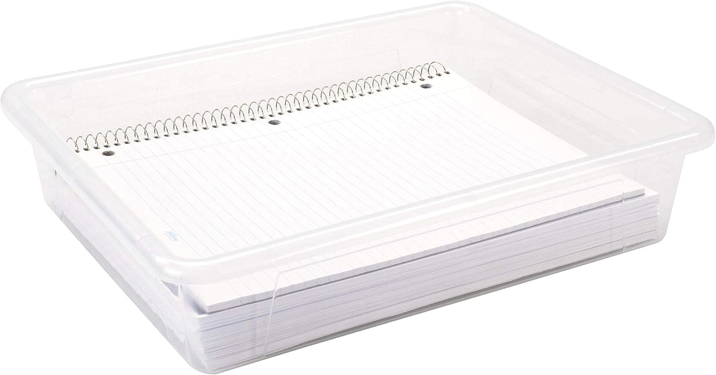 Storex Letter Size Flat Storage Tray – Organizer Bin for Classroom, Office and Home, Clear, 5-Pack (62531A05C), 10 x 13 x 3 Inches