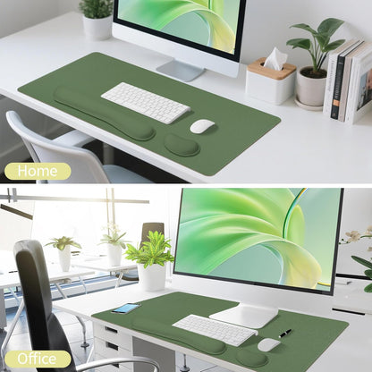 Green Desk Pad and Keyboard Wrist Rest, 3in1 Mousepad + Keyboard Wrist Rest+Mouse Wrist Rest for Home Office Table Computer Cover. (31.5×15.7,Green)