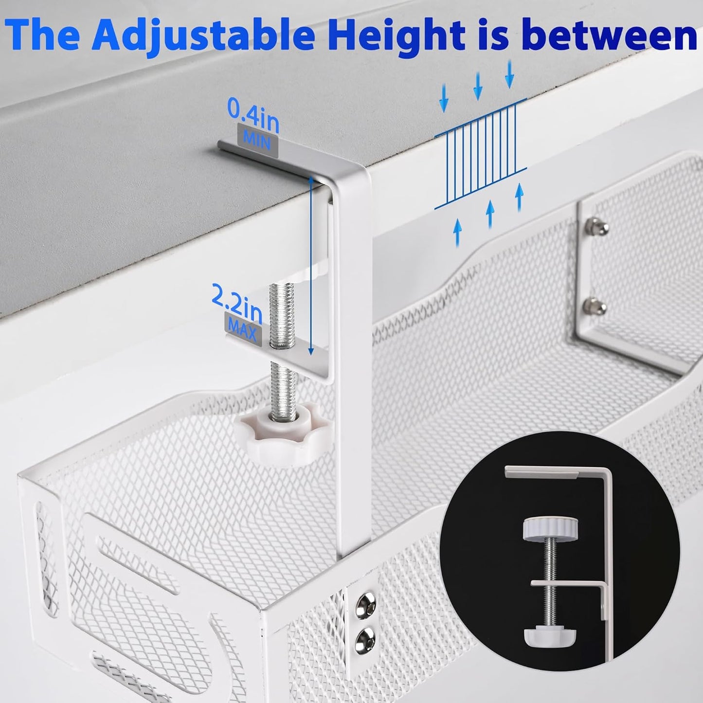 Under Desk Cable Management Box 25.3 Inch – Clamp-Mounted Cable Organizer Tray, Large Cord Management Box for Office & Home, Wire Organizer Under Desk Storage, White