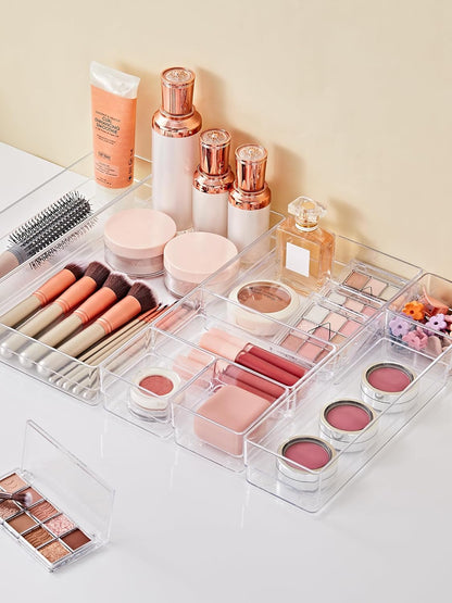 SMARTAKE 20-Piece Drawer Organizer with Non-Slip Silicone Pads, 7-Size Desk Drawer Organizer Trays Storage Tray for Makeup, Jewelries, Utensils in Bedroom Dresser, Office and Kitchen (Clear)