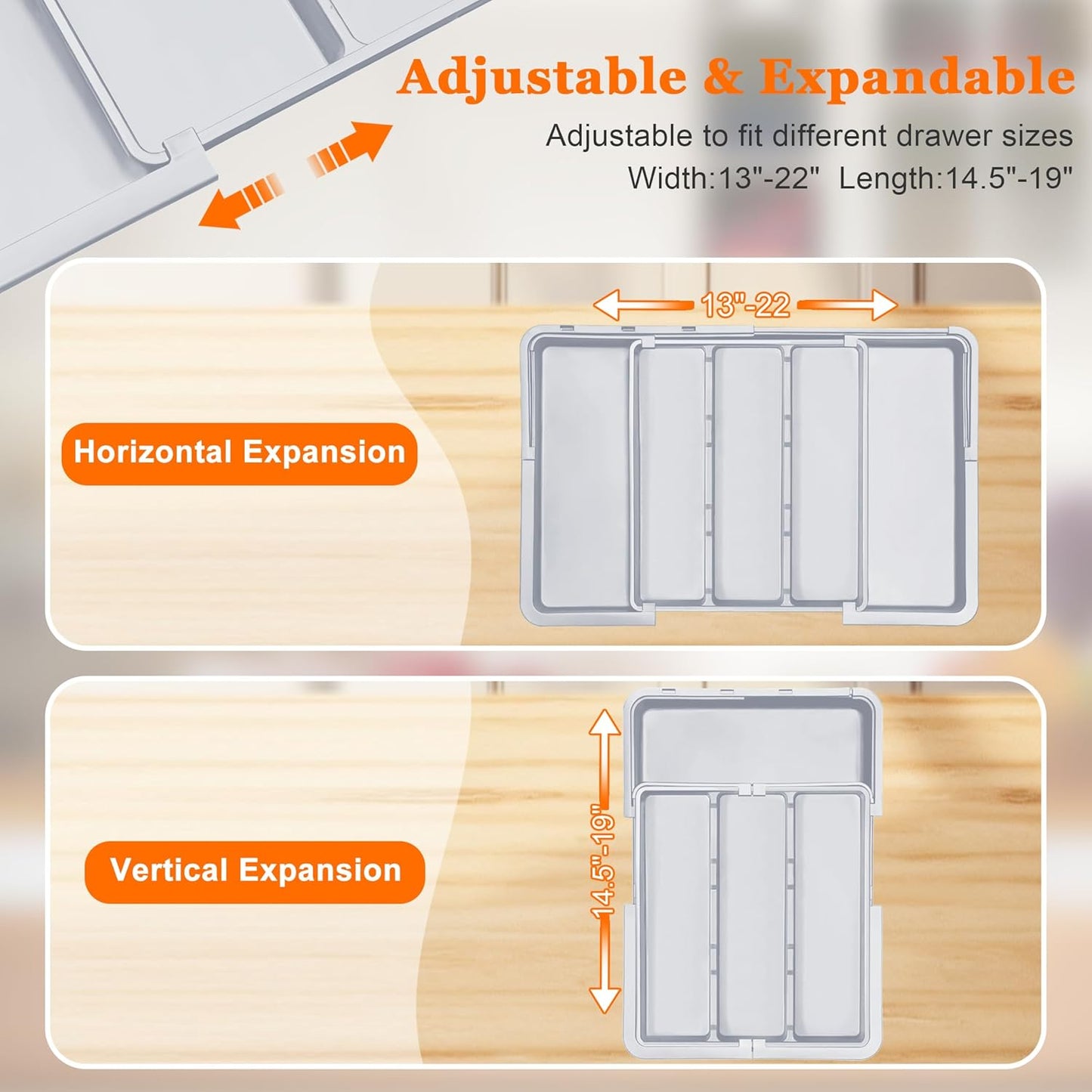 Spaclear Large Utensil Drawer Organizer Expandable Silverware Organizer for Kitchen Drawer Adjustable Cooking Utensil Holder Cutlery Flatware Tray Spatula Tools Gadgets Storage Dividers Plastic Black