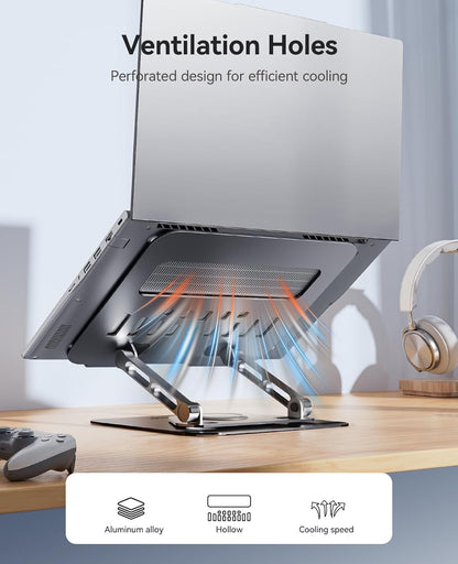 ORICO Adjustable Laptop Stand for Desk, 360° Rotating Base, Foldable Aluminum Alloy Computer Stand with Ventilated Design, Compatible with MacBook Air/Pro, Dell, XPS, HP up to 17'' - ST12, Silver