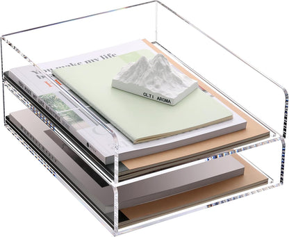 HeZone Paper Organizer Letter Tray, Clear Acrylic Paper Tray, School Teacher Office Supplies Organization, Stackable Desk File Organizer, Classroom Decor and Accessories-2 Pack…