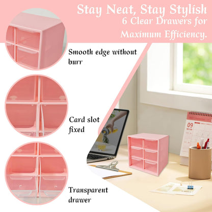 Small Drawer Organizer for Desk, 4.7" x 4.7" x 3.8" Small Desktop Organizer with 6 Drawers, Plastic Storage Box for Office, Classroom, Craft and Home Organization