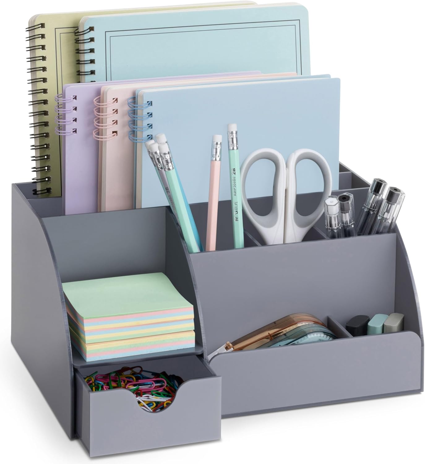 My Space Organizers Clear Acrylic Desk Oganizer, 9 Compartments, Office Supplies and Desk Accessories Organizer, Home Decor Desktop Organizer (Clear)