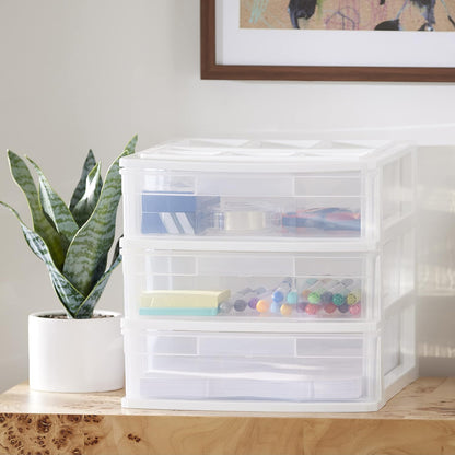 Gracious Living 3-Drawer Desktop and Countertop Organizer Drawer Set, White/Clear