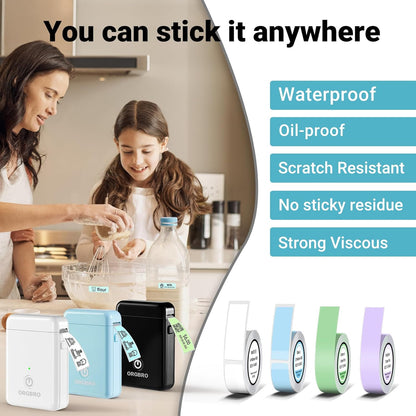 ORGBRO Label Maker Machine with Tape, X1 Portable Bluetooth Mini Label Printer, Support Pre-Cut & Continuous Label, Wireless Small Label Makers with Versatile App for School Home Office Organization