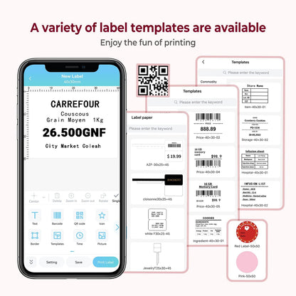 Memoqueen Thermal Label Maker - M110 Barcode Label Printer Portable Bluetooth Labeler Maker Machine for for Small Business, Address, Logo, Clothing, Mailing, with 40x30mm Label, Pink
