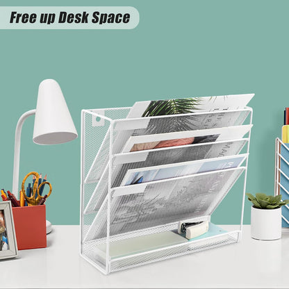EASEPRES Desk File Organizer Mesh 6-Tier, Hanging Wall Mount Document Organization Stand, Desktop Vertical Mail Paper Folder Holder Rack with Bottom Tray for Office Home Cubicle Countertop, Black