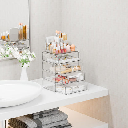 Yieach Clear Acrylic Makeup Organizers Countertop for Dresser,Desk,Bathroom Vanity,3 Tier Stackable Make up Holders and Makeup Cabinet,Tiered Cosmetic Storage and Make up Containers for Palette,Brush